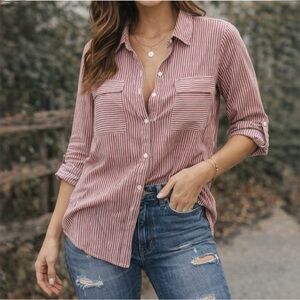 Express Red and White Striped Button-Down Shirt